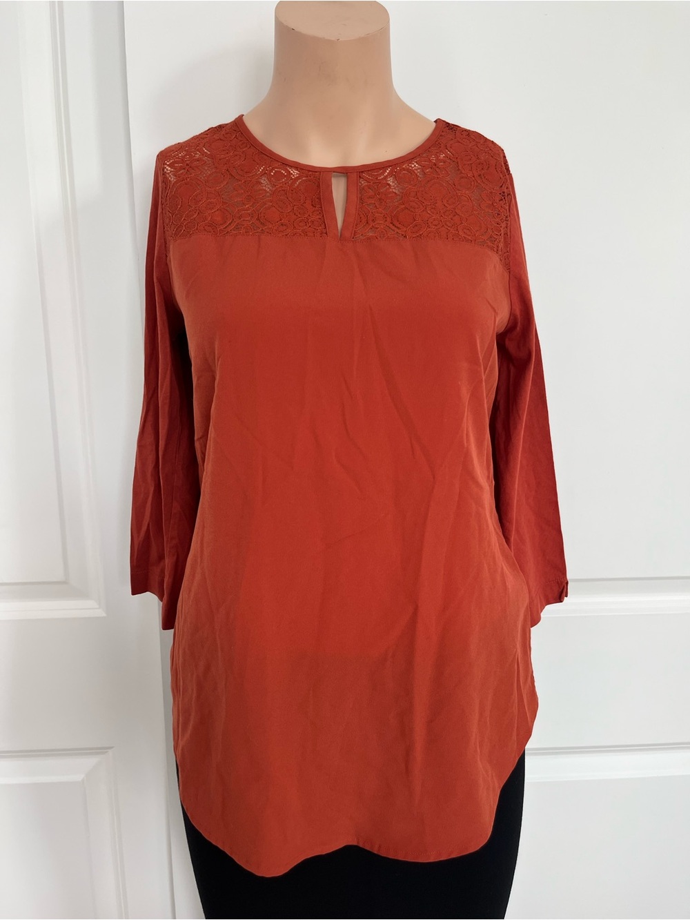 Van Heusen Burnt Orange Lace Yoke Blouse